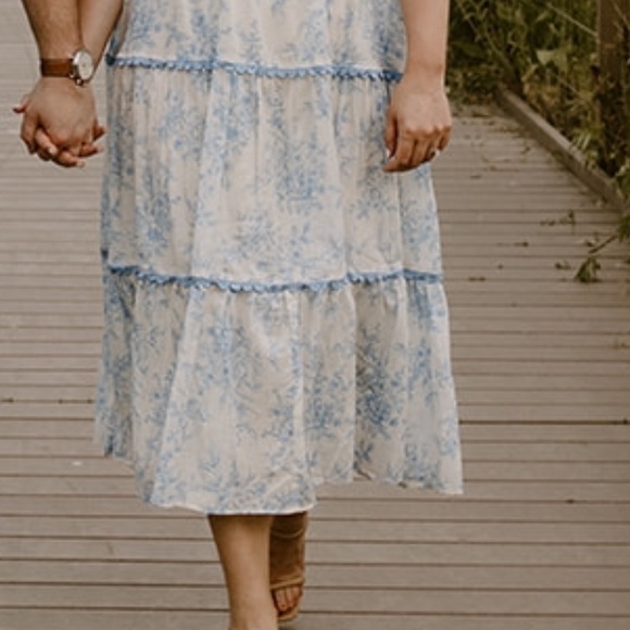 MEADOW SERENADE BLUE FLORAL TOILE MIDI DRESS - Picture 4 of 5